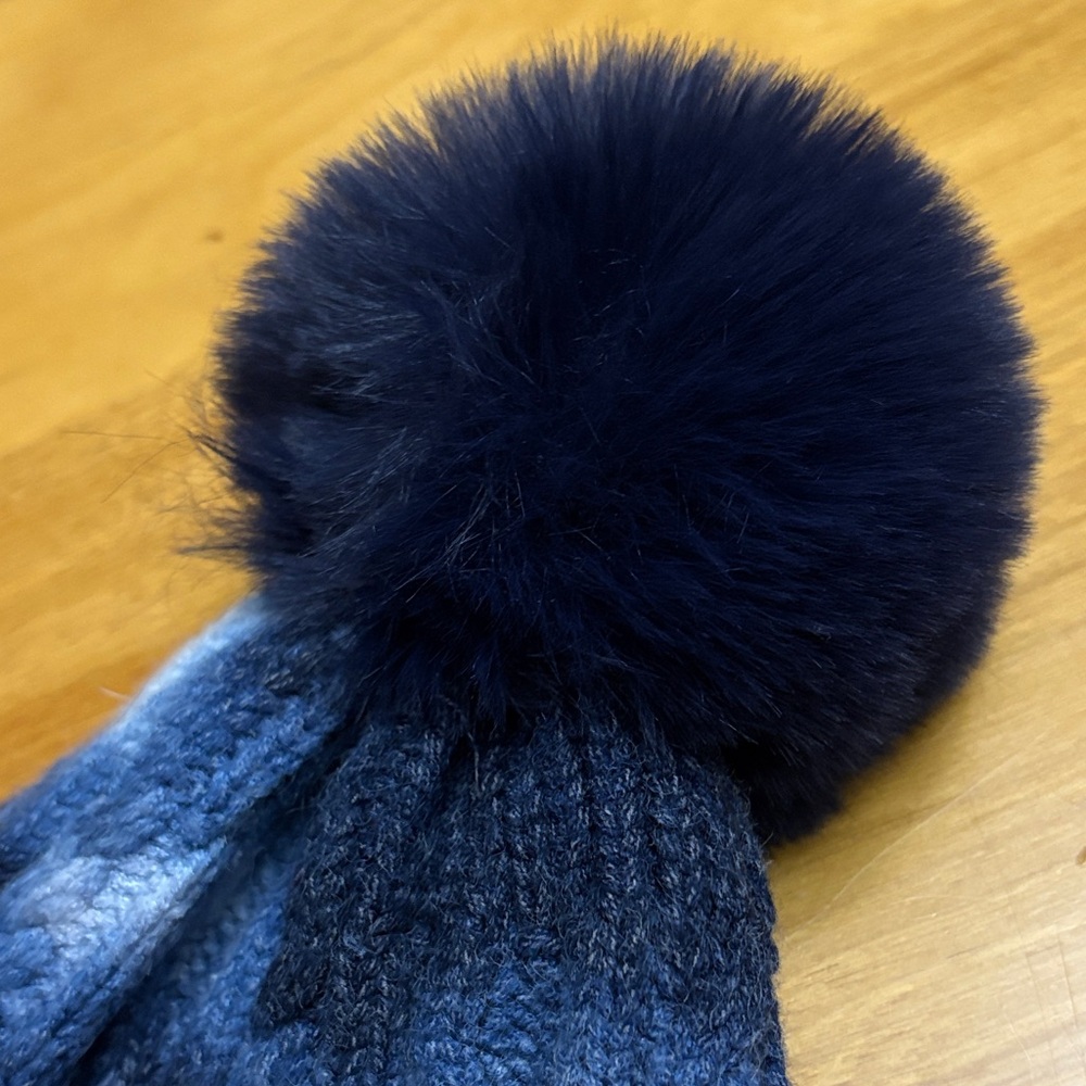 Robin Ruth Women's Unisex Michigan Navy Blue Ombre Knit Hat with Pom-Pom - Picture 6 of 7